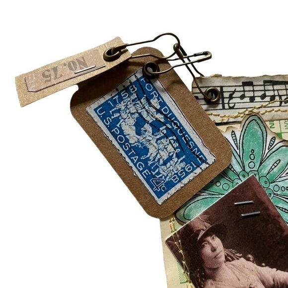Junk Journal Bookmark with Charms Collage Ephemera Hand Sewn u - Picture 4 of 6